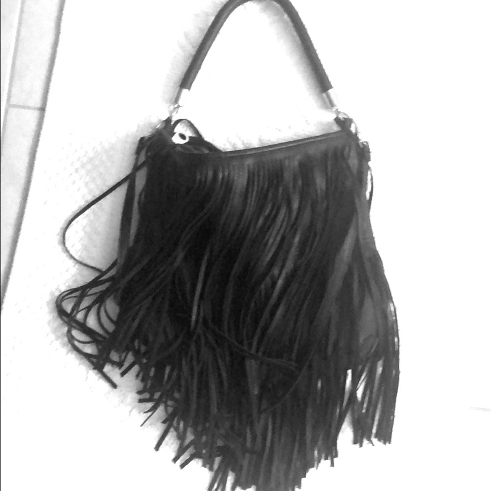 Black fringe purse. Faux leather